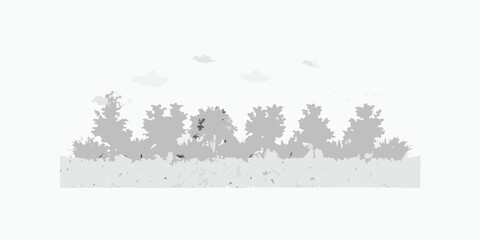 Silhouette of coniferous trees and scattered clouds against a gray background © Tasnim