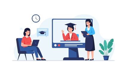 Digital Learning and Virtual Graduation Celebration Students pursue online education, achieve academic success, and mark milestones remotely using modern digital platforms