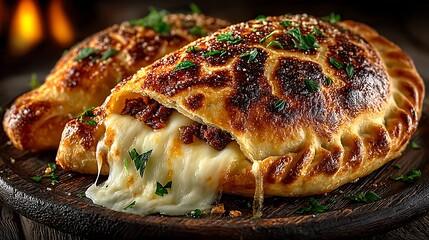 Melted cheese oozing Italian calzone delicious illustrator