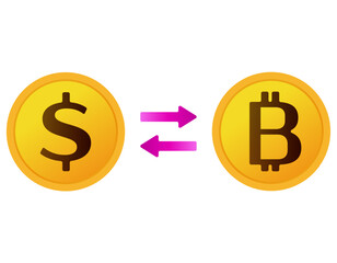 Obraz premium ドルとビットコインのイラスト 仮装通貨 お金