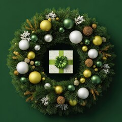 Christmas wreath with presents and decorations