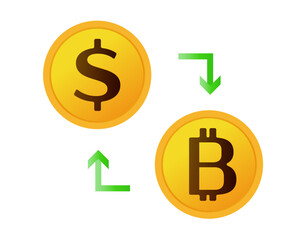 Obraz premium ドルとビットコインのイラスト 仮装通貨 お金