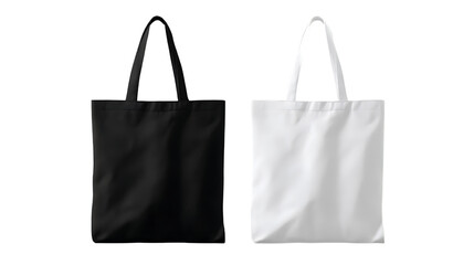 Two canvas tote bags in black and white isolated on transparent background © Wajed Creative
