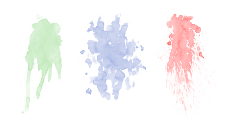 Vibrant abstract green blue red paint splashes and ink blots isolated on pure black Artistic textured digital graphic