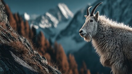 Mountain goat standing rocky cliff snow capped wallpapers