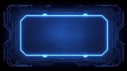 Futuristic Blue Neon Frame with Circuit Patterns for Displaying Digital Content and High-Tech Designs on Dark Background