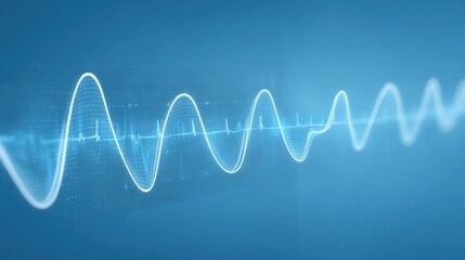 Abstract representation of sound waves and signal patterns in a blue digital environment illustrating technology and innovation in communication