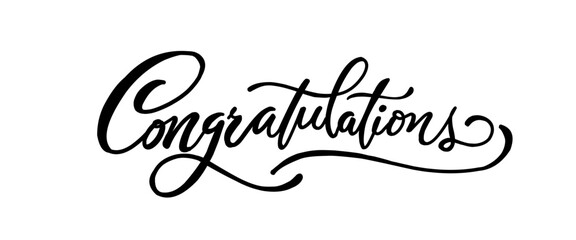 Black script text congratulations on light gray background. congratulations text, calligraphy congratulations, elegant typography design, celebration lettering, hand drawn congratulations, script font © Afandi
