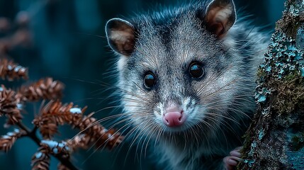 Opossum climbing tree branch night reflection pictures