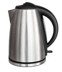 Stainless steel electric kettle boiling water on transparent background