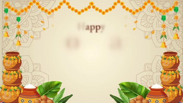 Happy Pongal Yellow and Brown Illustrated Traditional Greeting Video