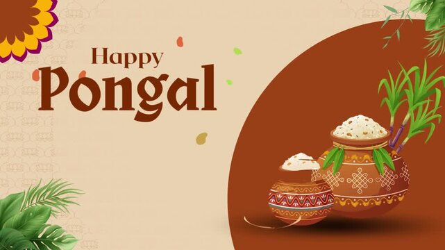 Happy Pongal Brown and Yellow Simple Illustrated Greeting Video