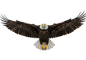 Obraz premium majestic mature american bald eagle diving fiercely, wings spread, sharp talons extended, intensely lit on transparent background. concept of pure strength and untamed freedom