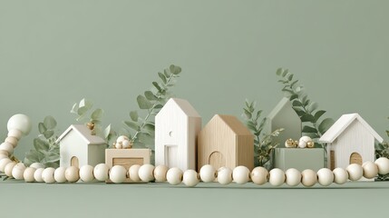 A row of wooden houses and trees