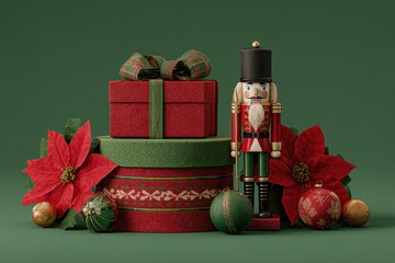 A stack of christmas presents with a nutcrise and a nutcrise