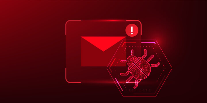 Email Spam Virus Alert Cyber Security Concept, Malware Attack and Phishing Scam Detection, Data Theft Protection, Digital Email Security Warning, Online Threat and Hacking Prevention Background