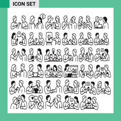 Obraz premium Hand Drawn Black Line People Icon Set with Human Emotions, Gestures and Social Interaction Vector