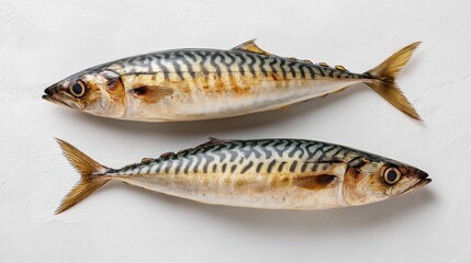 Freshly Caught Mackerel on White Background, Highlighting Texture and Colors of Fish Skin, Ideal for Culinary and Seafood Related Projects