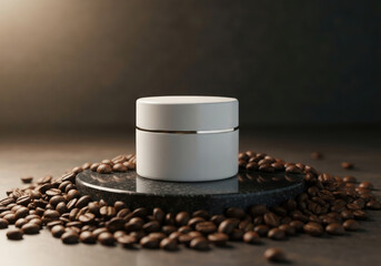 Coffee Caffeine Skincare Cream Mockup With Roasted Beans.