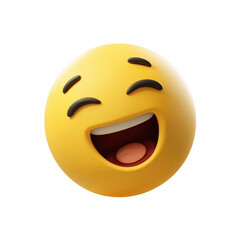 Fototapeta premium 3D cute chubby laughing emoji face with closed eyes and open mouth isolated on transparent background.