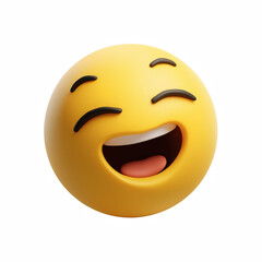 Fototapeta premium 3D cute chubby laughing emoji face with closed eyes and open mouth isolated on transparent background.