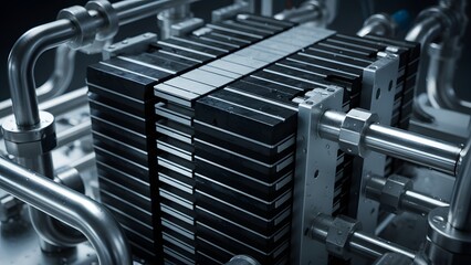 Industrial machine with metal pipes and black components