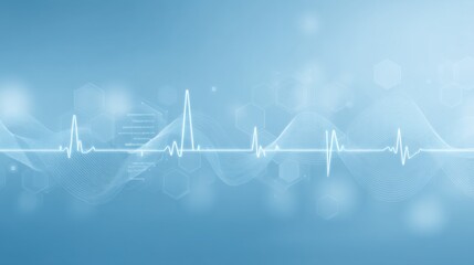 Abstract representation of heartbeat waveforms and digital interface elements on a blue background, symbolizing health technology and medical innovation