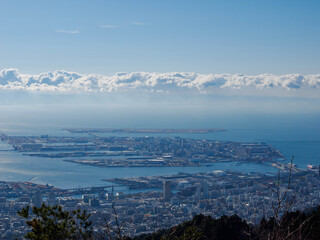 早朝、摩耶山掬星台から神戸ベイエリアの眺望