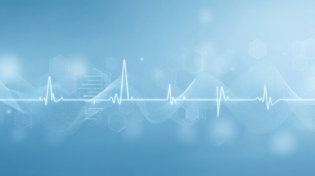 Abstract representation of heartbeat waveforms and digital interface elements on a blue background, symbolizing health technology and medical innovation - Powered by Adobe