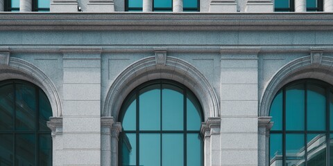 Obraz premium Modern Architectural Facade with Arched Windows and Stone Details