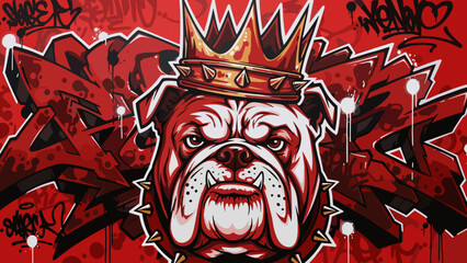 Bulldog Wearing Crown Royalty Illustration Art.