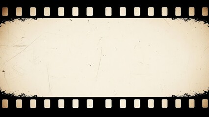 Vintage Empty Film Strip With Aged Off White Center And Perforated Black Edges On Textured Background