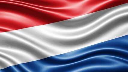 Waving Horizontal Tricolor Flag with Red White and Blue Soft Flowing Fabric Texture