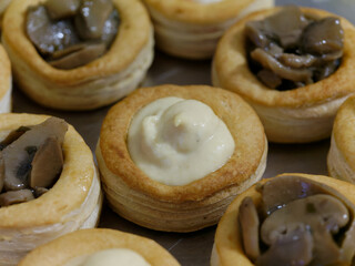 detail of vol au vent on a beautiful tray