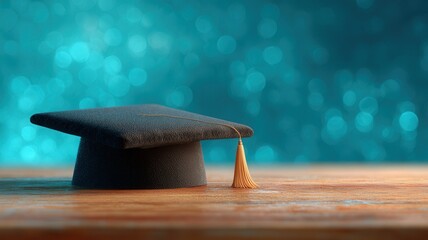 Graduation cap a wooden desk representing academic success, educational career and future achievement, opportunities