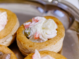 detail of vol au vent on a beautiful tray