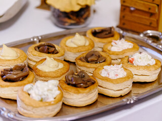 detail of vol au vent on a beautiful tray