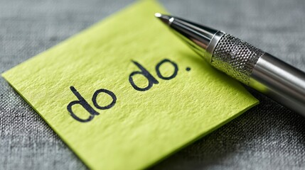 A close-up shot of a bright yellow sticky note with the words "do do." written on it, with a pen resting nearby