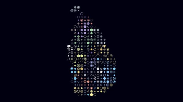 Sri Lanka animated country shape. Pulsating colored dots on the map of the country. Large size circle blocks. Digital style Sri Lanka map on dark background. Stylish animation video.