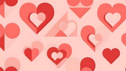 A charming seamless pattern of various red and pink heart shapes in a modern flat design style