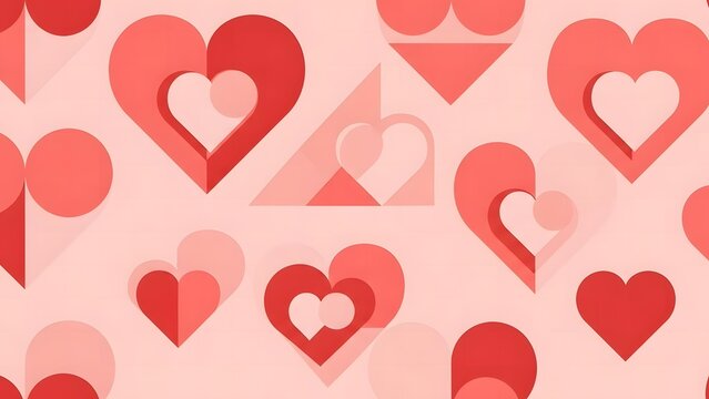 A charming seamless pattern of various red and pink heart shapes in a modern flat design style - Powered by Adobe