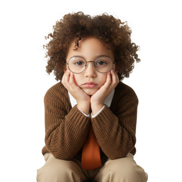 Thoughtful young student contemplating future ideas isolated on transparent background