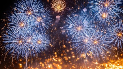 Naklejka premium Vibrant fireworks explosions celebrating new year 2026 nighttime spectacle