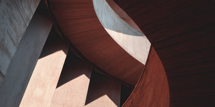 Abstract View of a Warmly Lit Contemporary Spiral Staircase - Powered by Adobe