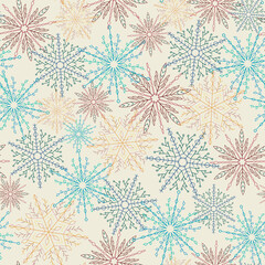 Christmas, New Year seamless pattern, linear illustration of snowflakes. snow flakes in the cold season, snowfall