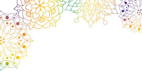 Multicolored fishnet mandalas framing the edge on a transparent background