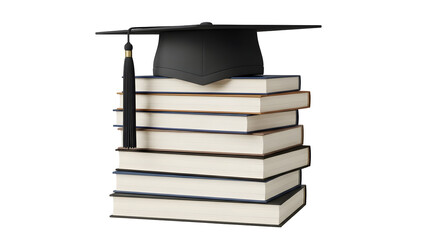 Academic Achievement Graduation Cap Perched Atop Stack of Books Symbolizing Education and Knowledge