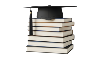Academic Achievement Graduation Cap Perched Atop Stack of Books Symbolizing Education and Knowledge