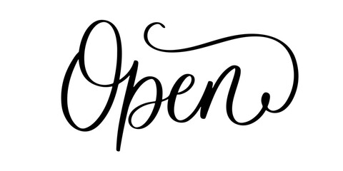 Open lettering in elegant cursive script with decorative flourish