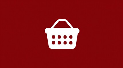 White Shopping Basket Icon on Dark Red Background Graphic